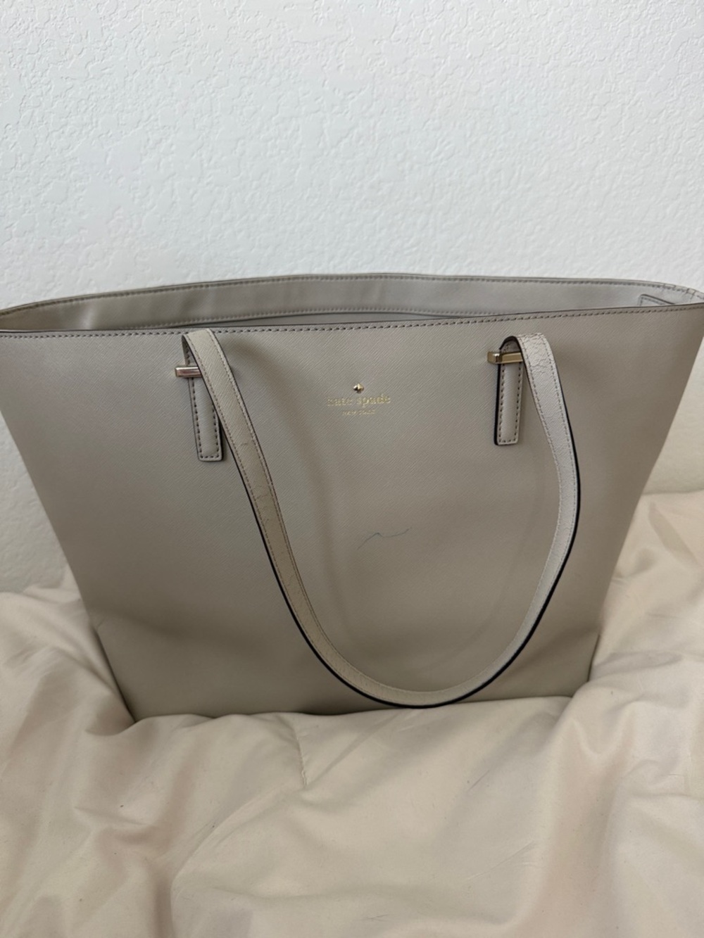 kate spade Gray Leather Tote with Gold Logo
